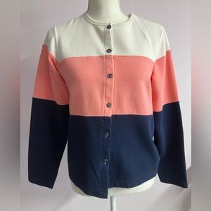 Mountain Lake Casuals Women’s Sweater, Size M, Cream/Salmon Pink/Navy Blue